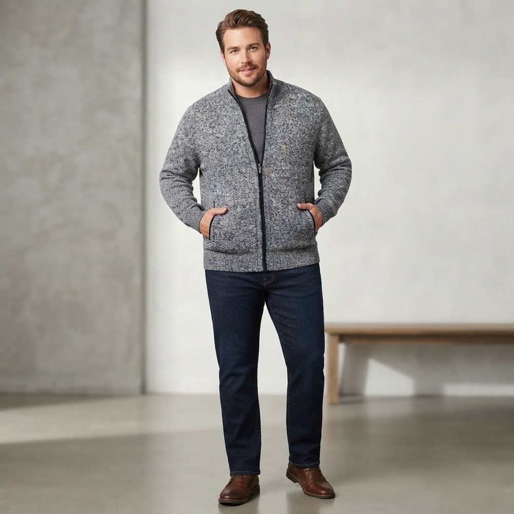 YeoKou Mens 2XL Full Zip Cardigan Sweater Fleece Lined Gray Cashmere Wool